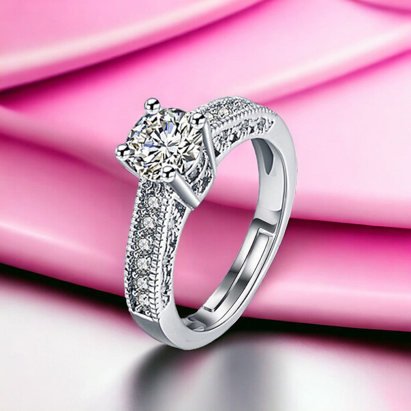 Silver-Plated American Diamond Adjustable Finger Ring