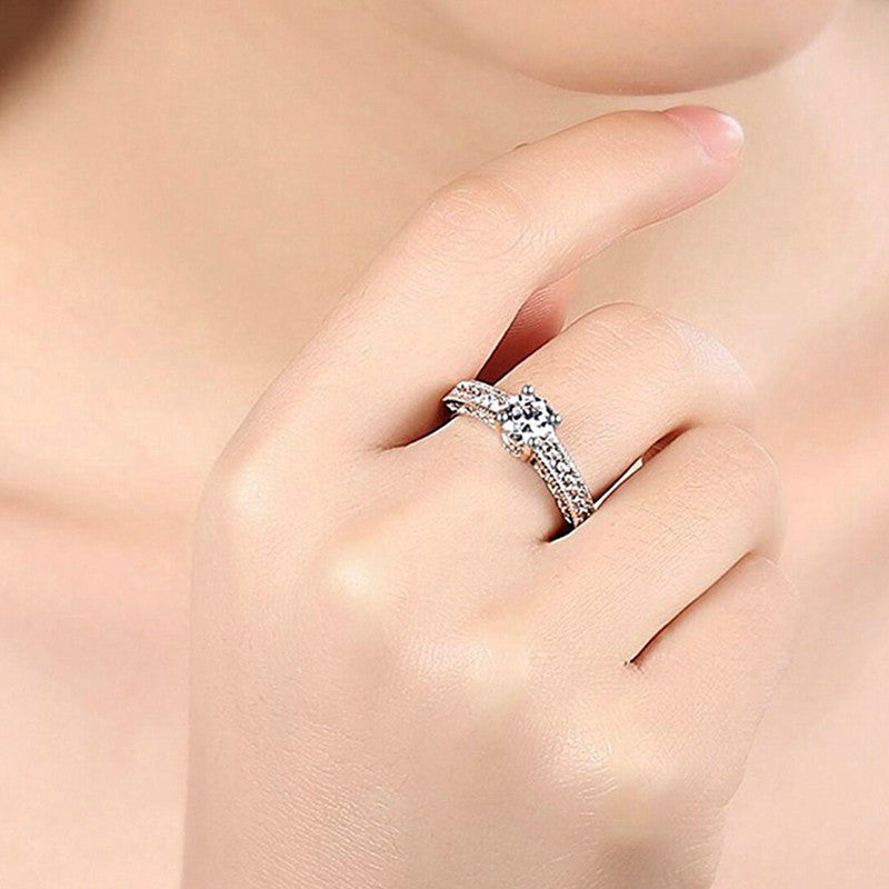 Silver-Plated American Diamond Adjustable Finger Ring