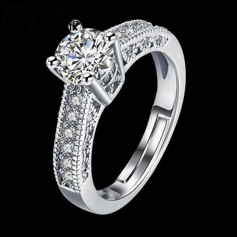 Silver-Plated American Diamond Adjustable Finger Ring