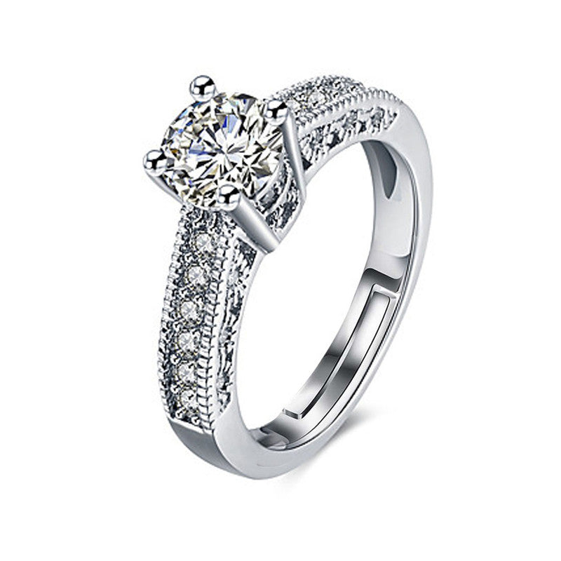 Silver-Plated American Diamond Adjustable Finger Ring
