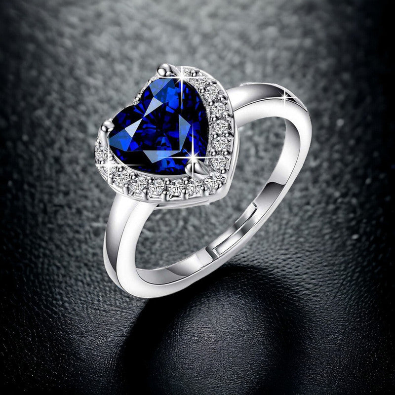 Navy Blue Heart Shaped Adjustable Propose Day Finger Ring