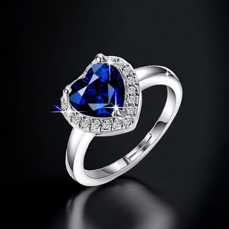 Navy Blue Heart Shaped Adjustable Propose Day Finger Ring