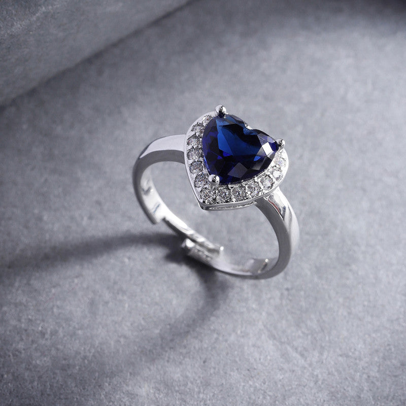 Navy Blue Heart Shaped Adjustable Propose Day Finger Ring