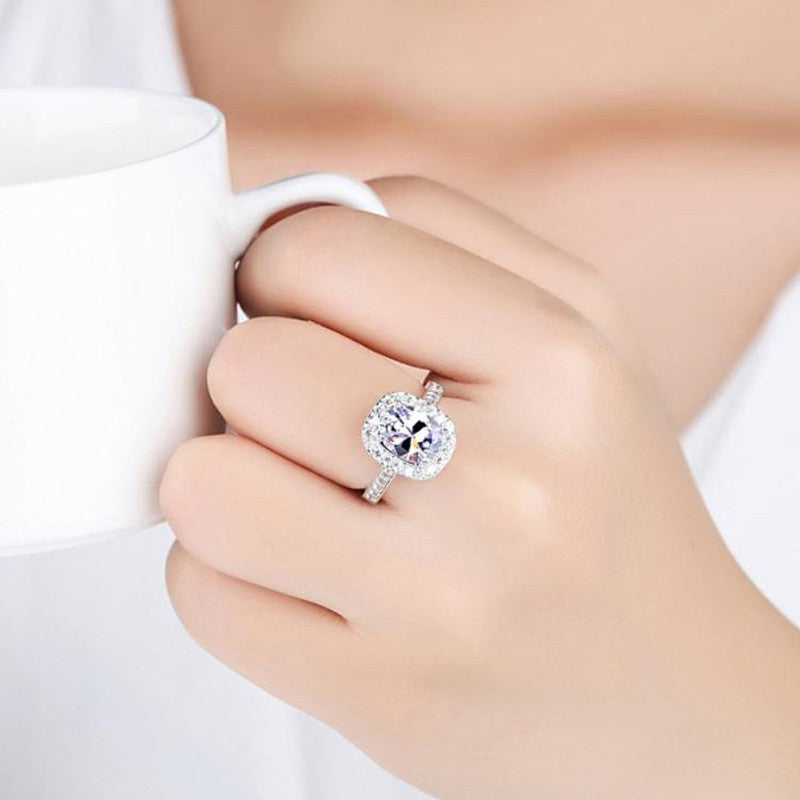 Silver-Plated Geometric American Diamond Adjustable Finger Ring