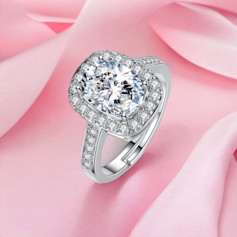 Silver-Plated Geometric American Diamond Adjustable Finger Ring