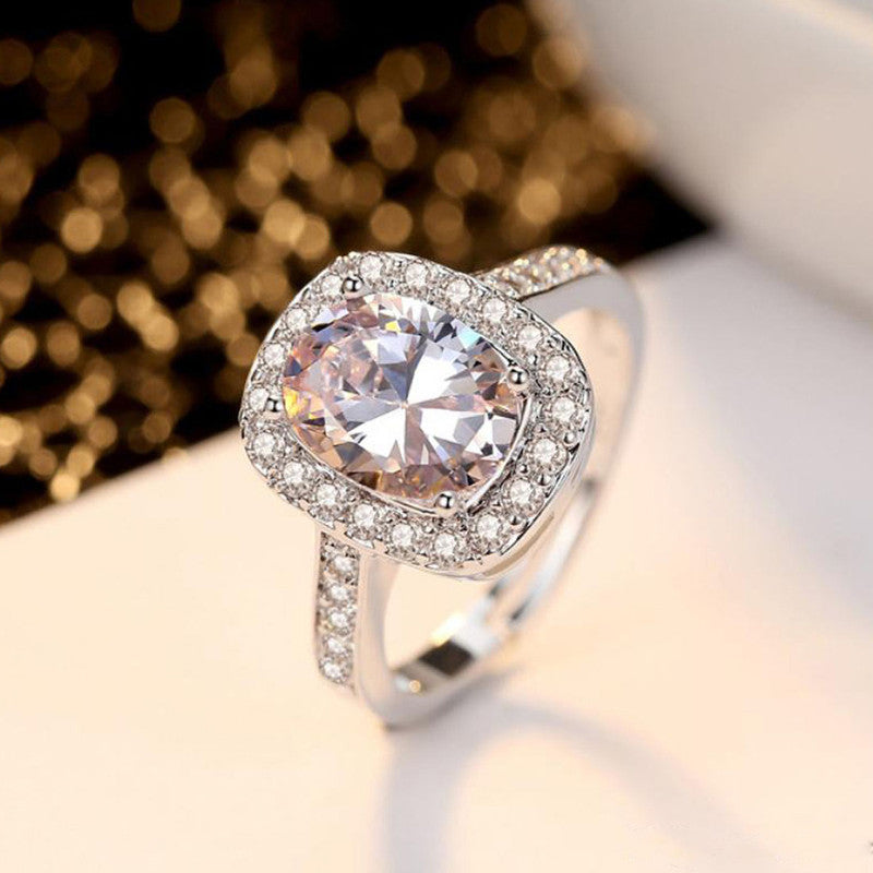 Silver-Plated Geometric American Diamond Adjustable Finger Ring