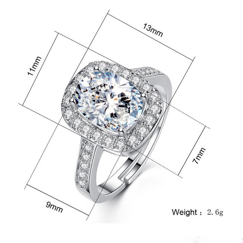 Silver-Plated Geometric American Diamond Adjustable Finger Ring