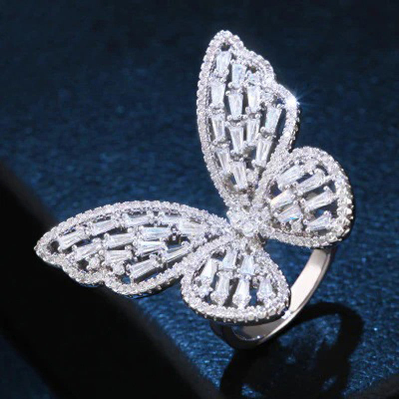 Silver Plated Butterfly Inspired Stone Studded Cocktail Ring For Women