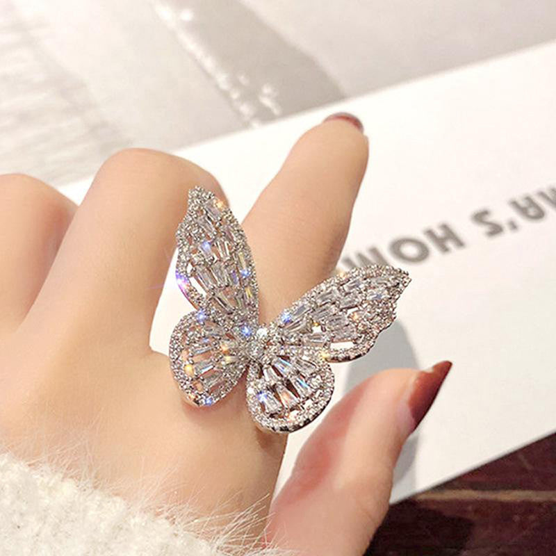 Silver Plated Butterfly Inspired Stone Studded Cocktail Ring For Women