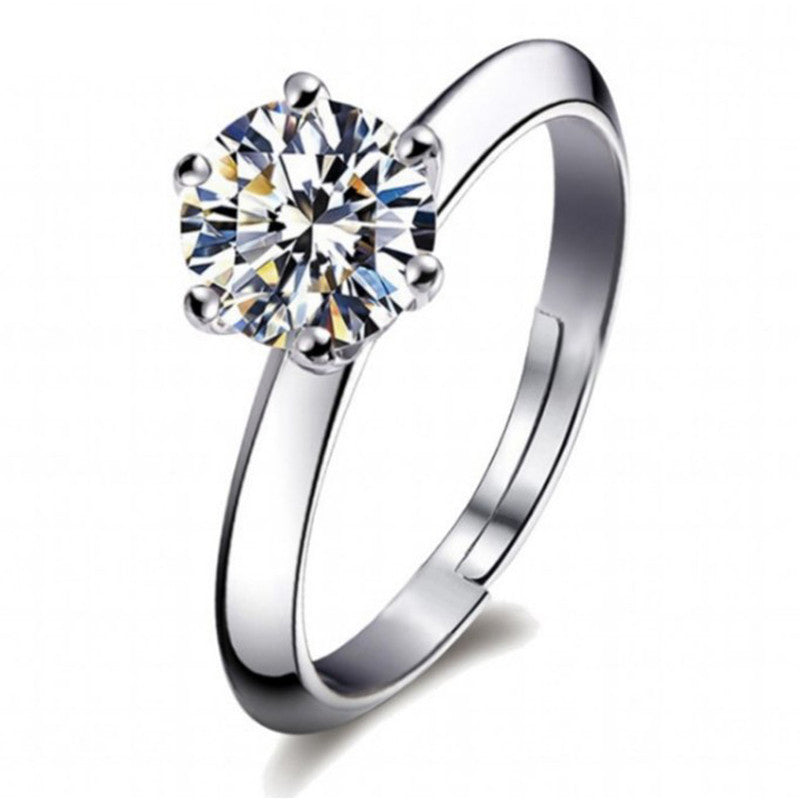 Silver Plated Crystal Studded Anti Tarnish Solitaire Adjustable Finger Ring - MySmartBazaar