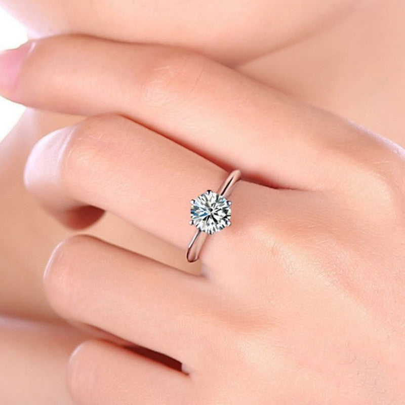 Silver Plated Crystal Studded Anti Tarnish Solitaire Adjustable Finger Ring