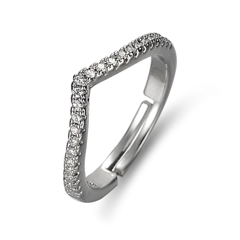 Silver Plated American Diamond Studded V Shape Anti Tarnish Adjustable Finger Ring