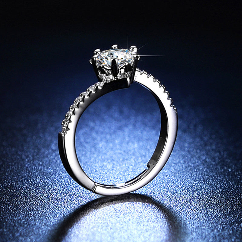 Silver Plated American Diamond Studded Anti Tarnish Design Solitaire Adjustable Finger Ring