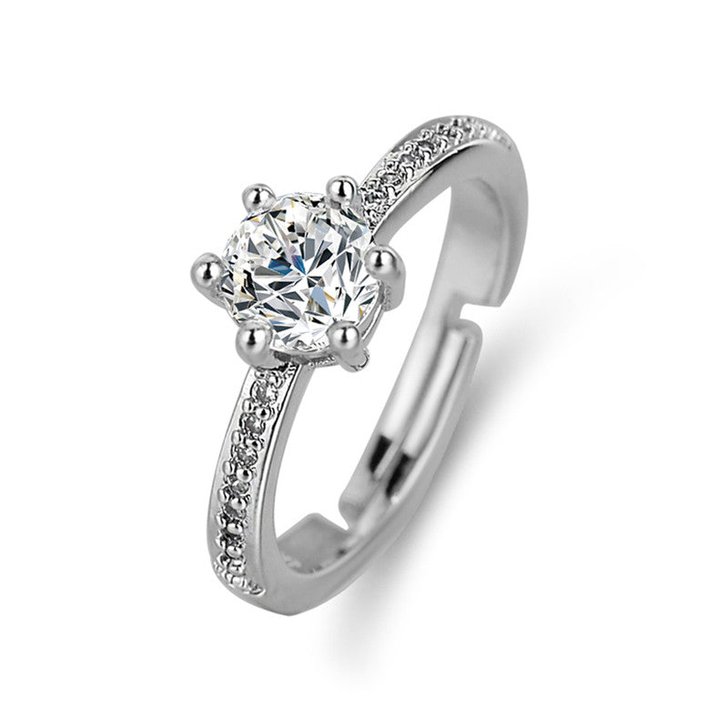 Silver Plated American Diamond Studded Anti Tarnish Solitaire Adjustable Finger Ring