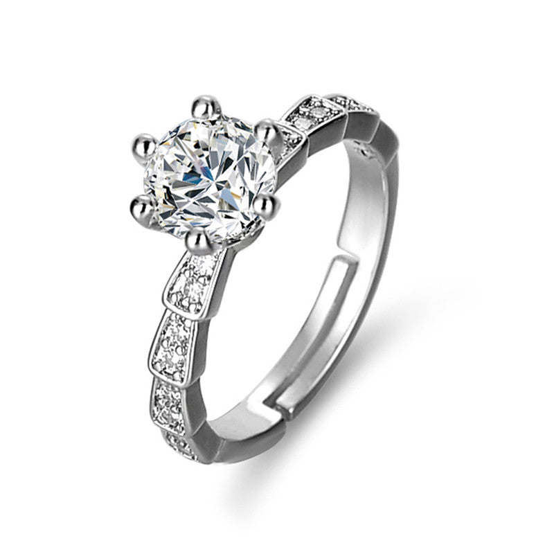 Silver Plated American Diamond Studded Anti Tarnish Solitaire Adjustable Finger Ring