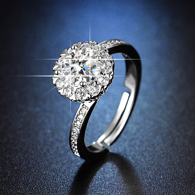 Silver Plated American Diamond Studded Contemporary Anti Tarnish Solitaire Adjustable Finger Ring