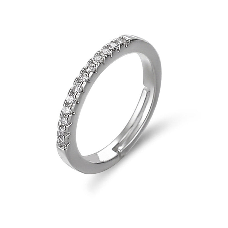 Silver Plated American Diamond Studded Anti Tarnish Contemporary Adjustable Round Finger Ring