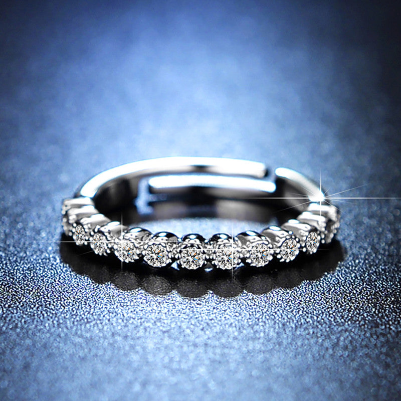 Silver Plated American Diamond Studded Anti Tarnish Contemporary Adjustable Round Finger Ring