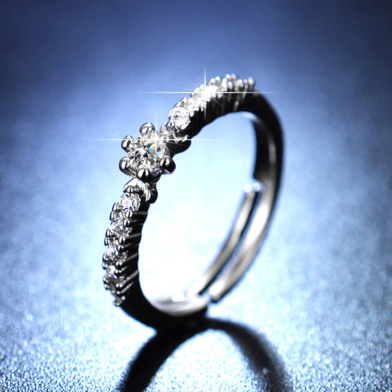 Silver Plated American Diamond Studded Contemporary Anti Tarnish Adjustable Round Finger Ring