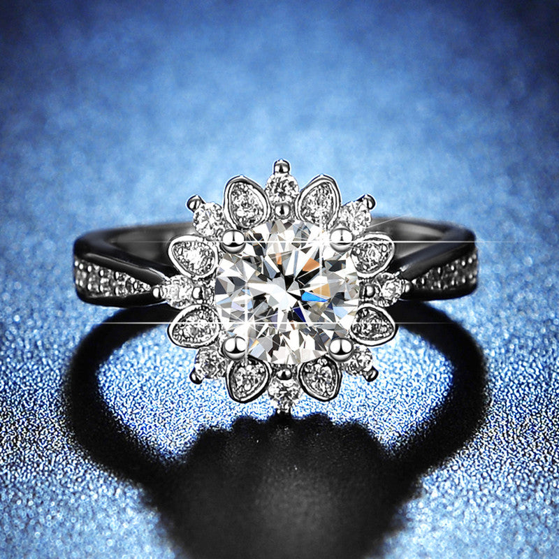 Silver Plated American Diamond Studded Floral Anti Tarnish Adjustable Solitaire Finger Ring