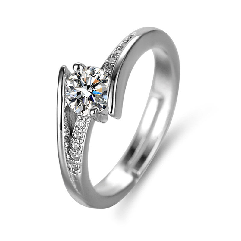 Silver Plated Crystal Studded Contemporary Anti Tarnish Adjustable Solitaire Finger Ring