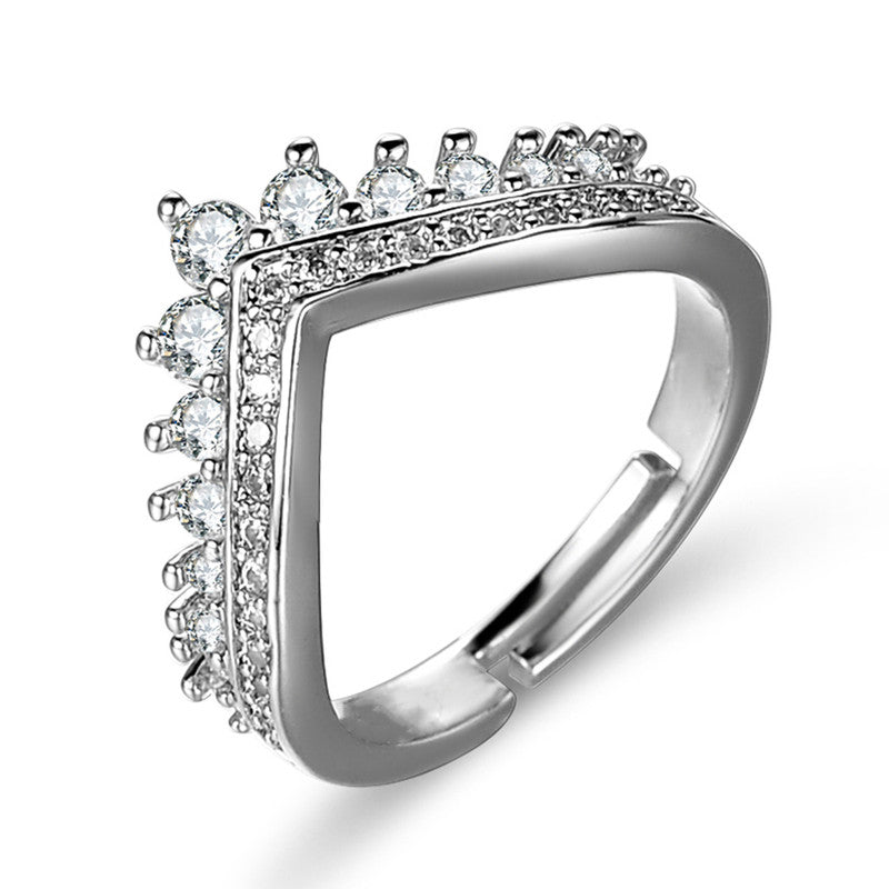 Silver Plated American Diamond Studded V Shape Anti Tarnish Adjustable Finger Ring