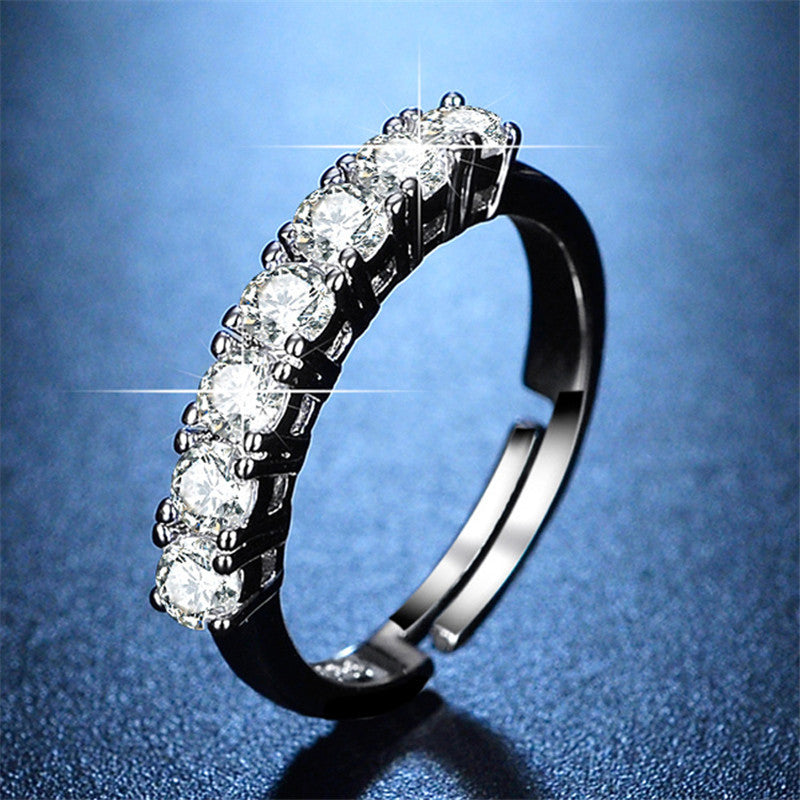 Silver Plated American Diamond Studded Contemporary Anti Tarnish Adjustable Round Finger Ring