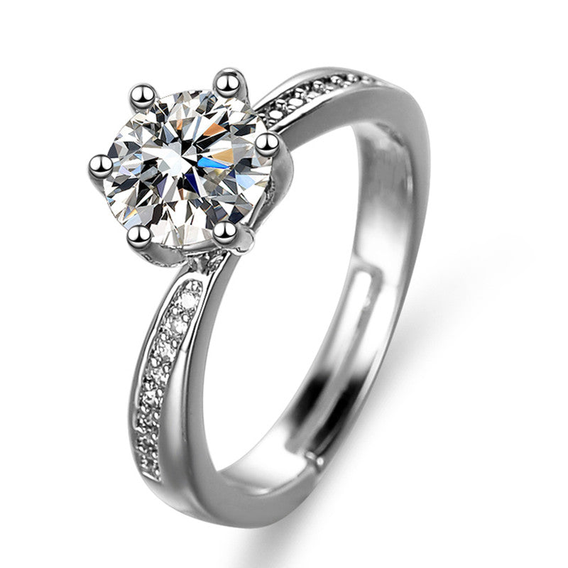 Silver Plated American Diamond Studded Contemporary Anti Tarnish Solitaire Adjustable Finger Ring