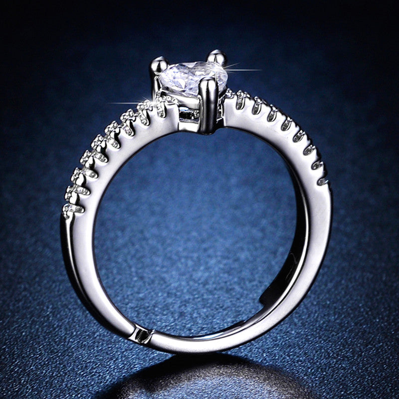 Silver Plated American Diamond Studded Heart Themed Anti Tarnish Adjustable Finger Ring