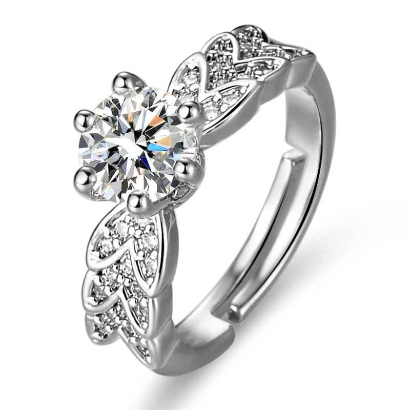 Silver Plated Crystal Studded Contemporary Anti Tarnish Adjustable Solitaire Finger Ring