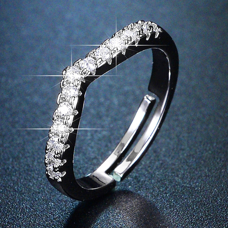 Silver Plated American Diamond Studded V Shape Contemporary Anti Tarnish Adjustable Finger Ring