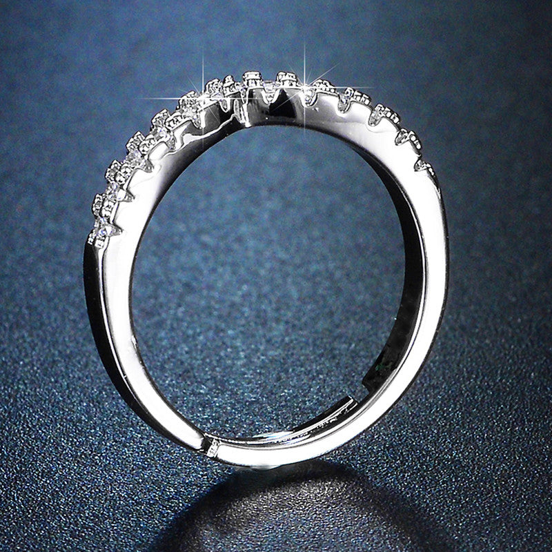 Silver Plated American Diamond Studded V Shape Contemporary Anti Tarnish Adjustable Finger Ring