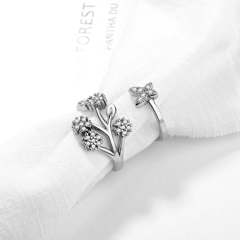 Silver Plated American Diamond Studded Contemporary Korean Finger Ring