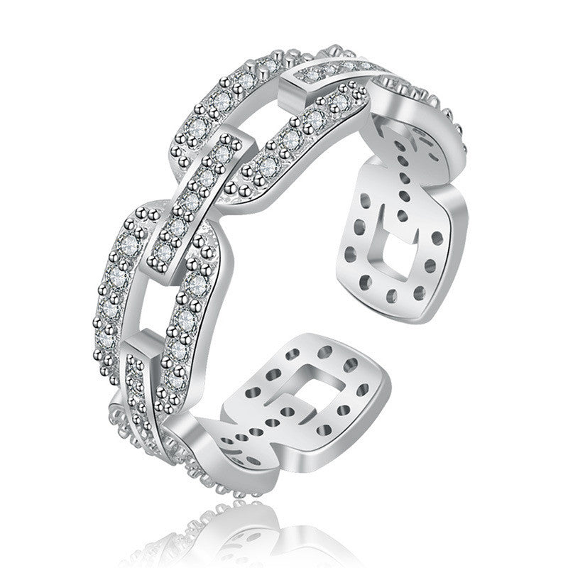 Silver Plated American Diamond Studded Contemporary Korean Finger Ring