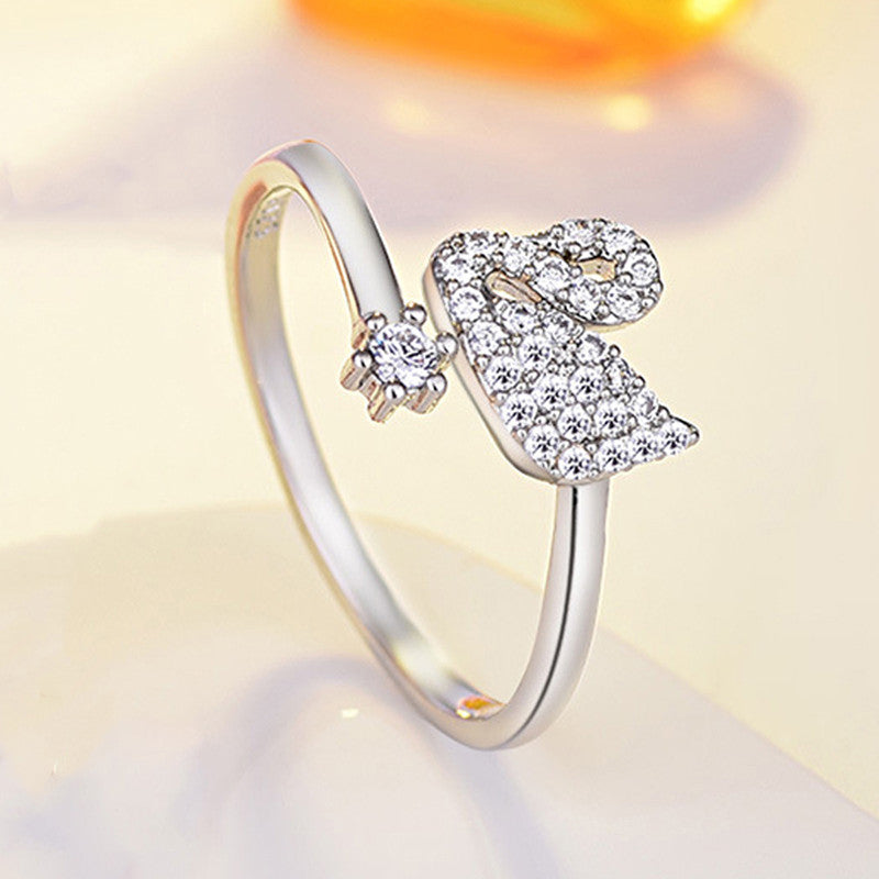 Silver Plated American Diamond Studded Swan Shape Contemporary Korean Finger Ring