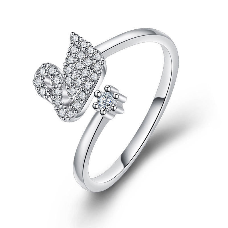 Silver Plated American Diamond Studded Swan Shape Contemporary Korean Finger Ring