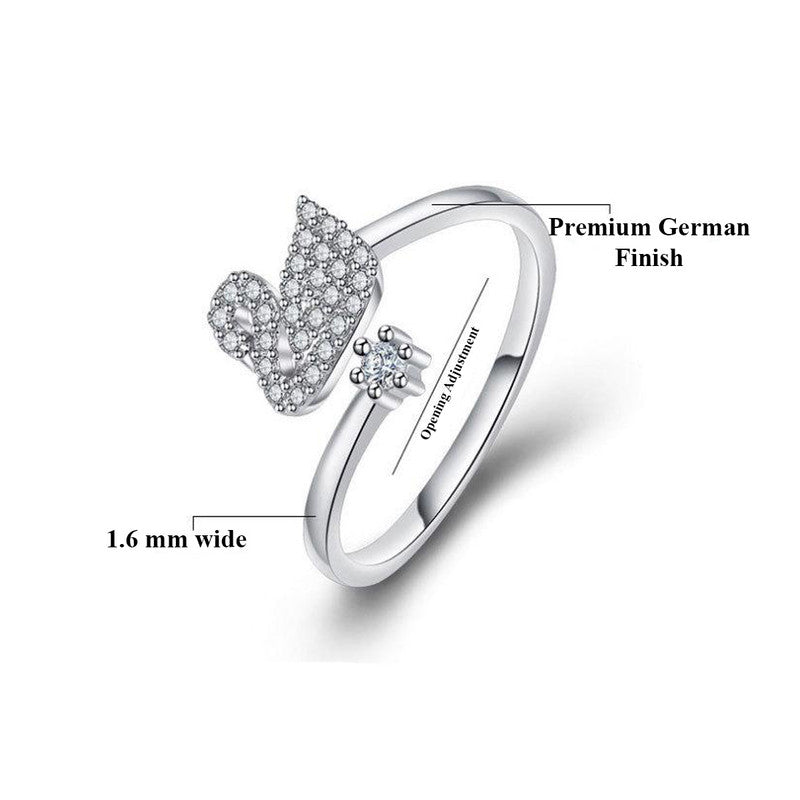 Silver Plated American Diamond Studded Swan Shape Contemporary Korean Finger Ring