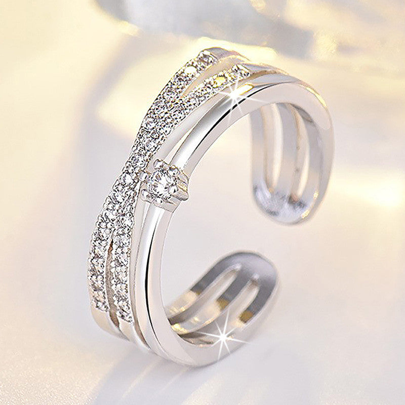 Silver Plated American Diamond Studded Contemporary Korean Finger Ring