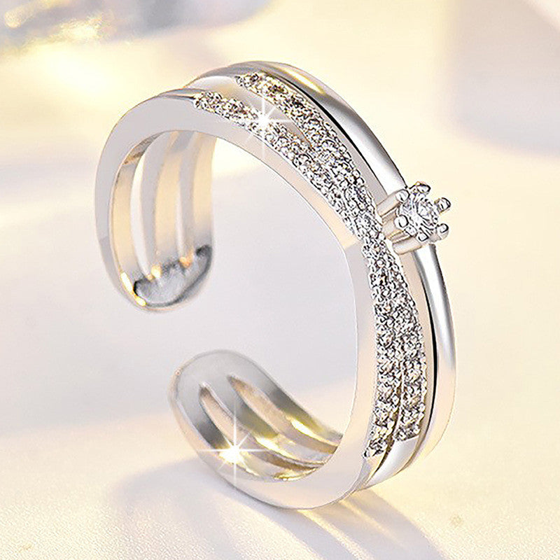 Silver Plated American Diamond Studded Contemporary Korean Finger Ring