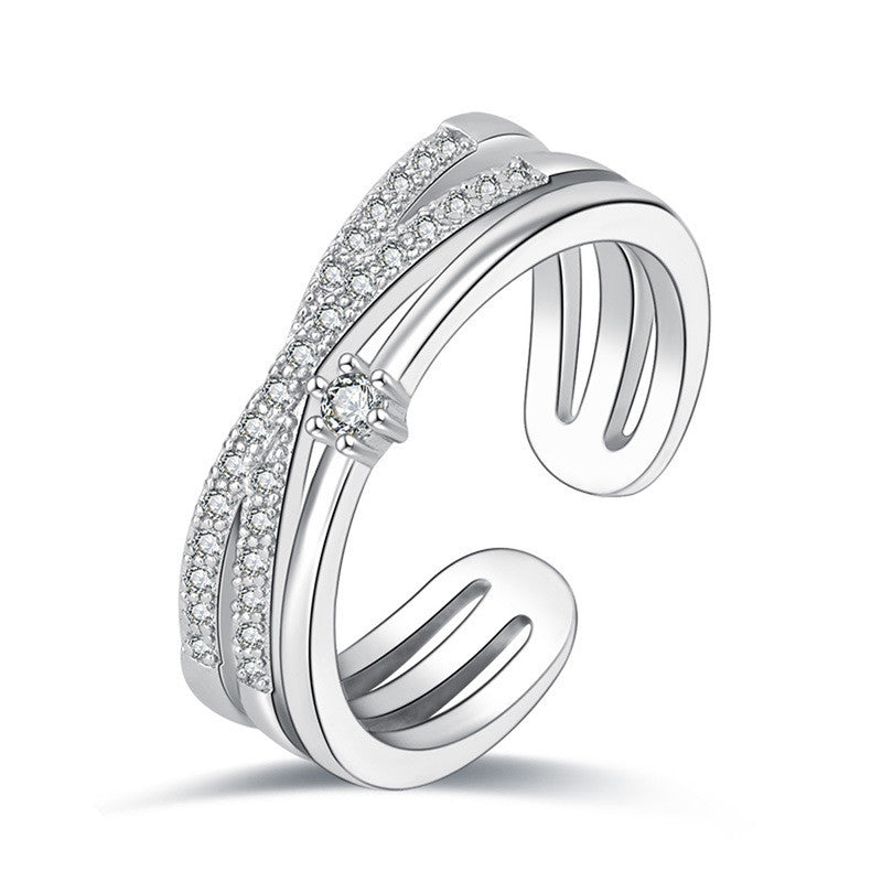 Silver Plated American Diamond Studded Contemporary Korean Finger Ring