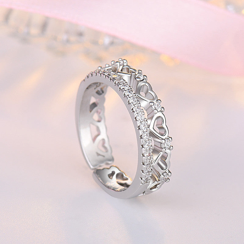 Silver Plated American Diamond Studded Hearts inspired Contemporary Korean Finger Ring