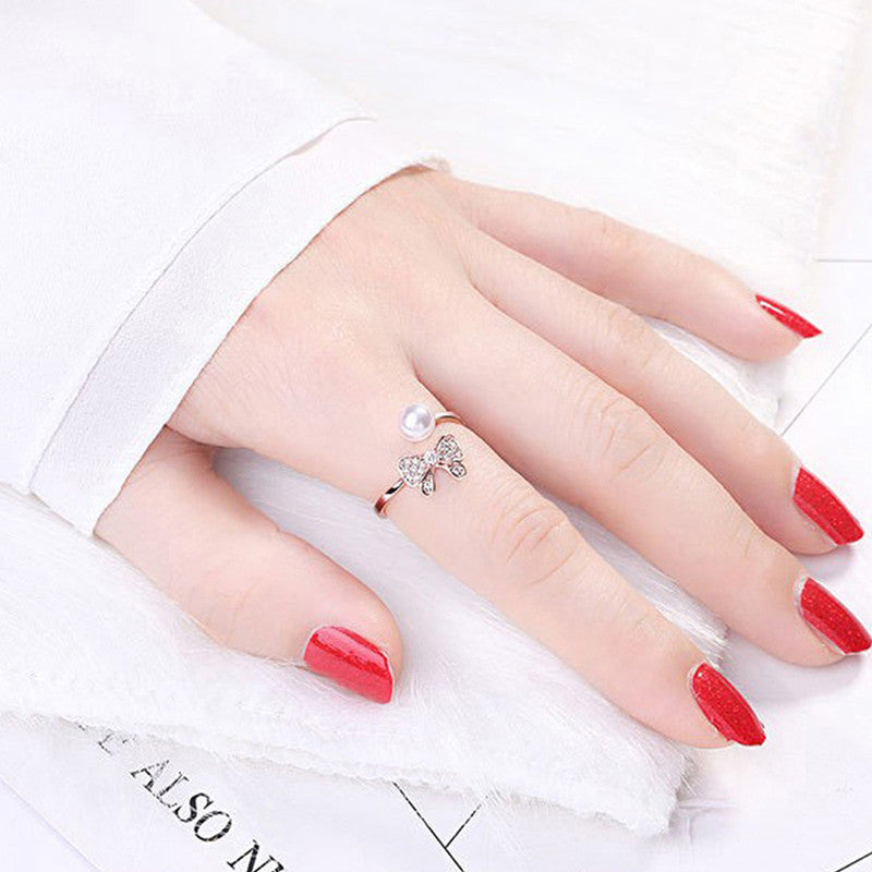 Silver Plated American Diamond Studded Butterfly Shape Contemporary Korean Finger Ring