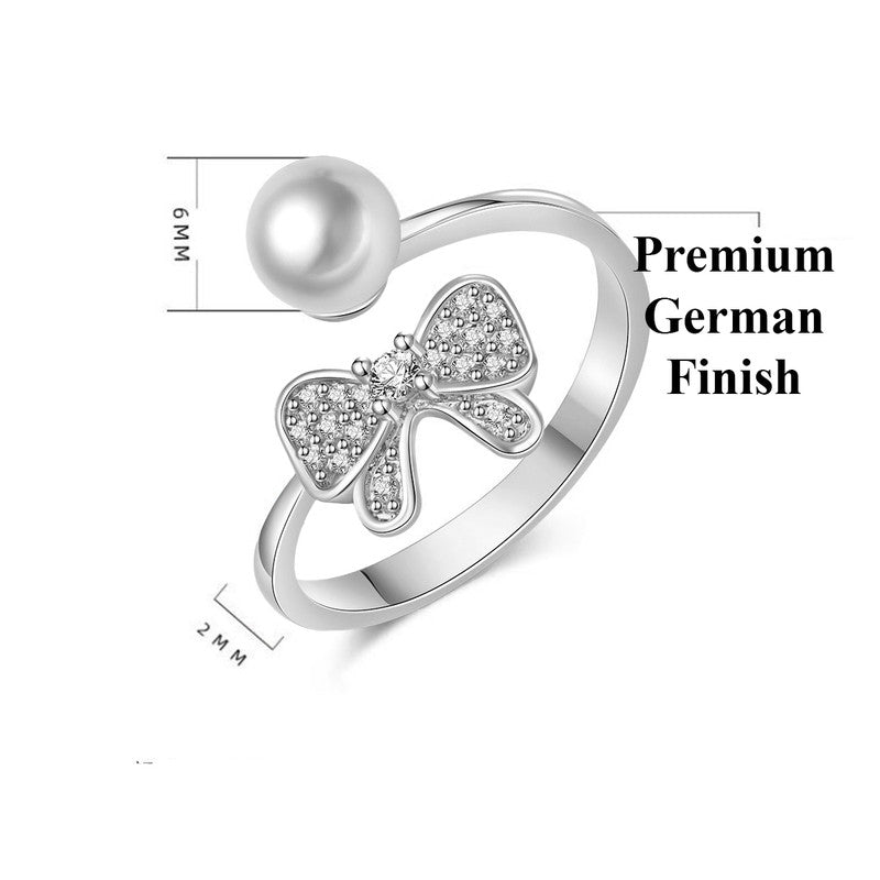 Silver Plated American Diamond Studded Butterfly Shape Contemporary Korean Finger Ring