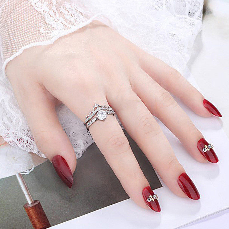 Silver Plated American Diamond Studded Crown Shape Contemporary Korean Finger Ring