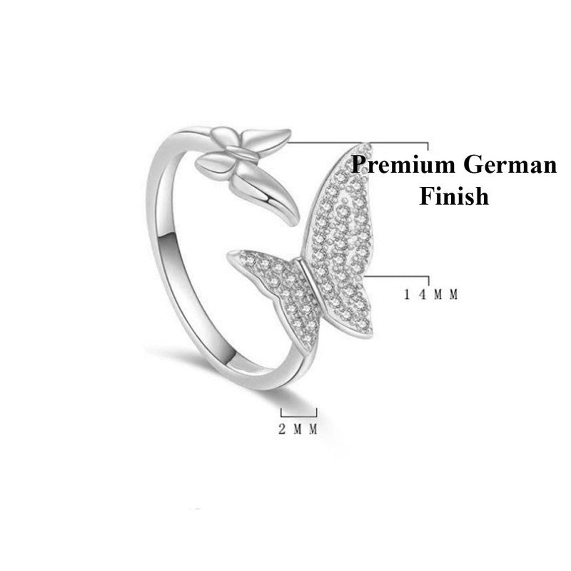 Silver Plated American Diamond Studded Butterfly Shape Contemporary Korean Finger Ring