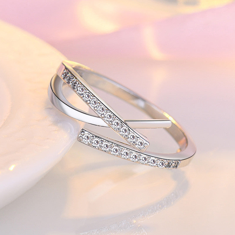 Silver Plated American Diamond Studded Contemporary Korean Finger Ring