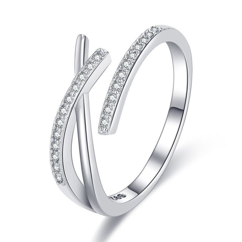 Silver Plated American Diamond Studded Contemporary Korean Finger Ring