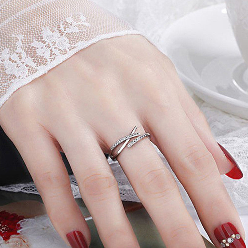 Silver Plated American Diamond Studded Contemporary Korean Finger Ring