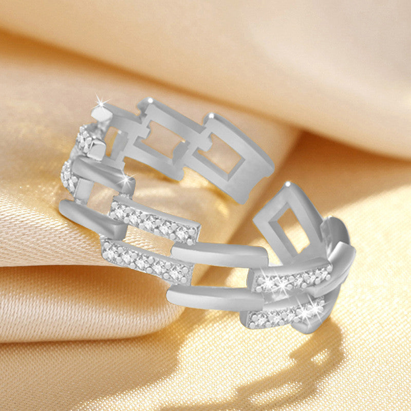 Silver Plated American Diamond Studded Contemporary Korean Finger Ring