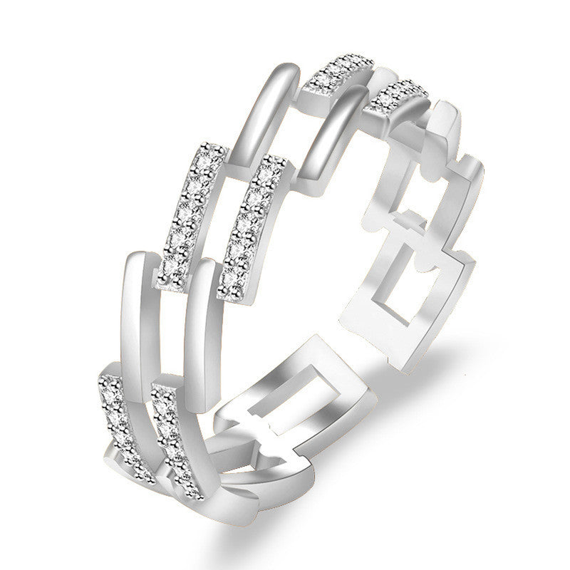 Silver Plated American Diamond Studded Contemporary Korean Finger Ring